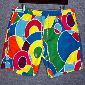 Psycho Bunny Mens XL Swim Trunks Multi Color Geometric Circle Print Board Shorts
